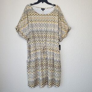 Nwt Tacera Women's Dress Sz‎ 2X Yellow Black Chevron Short Sleeve Stretch